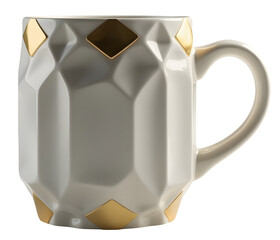 Elegant white mug features modern geometric design with shimmering gold accents