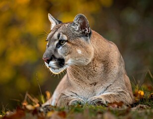 Cougar in autumnal forest