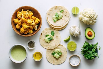 Vegan cauliflower tacos with fresh ingredients for a healthy meal