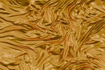 Abstract golden liquid texture with smooth metallic waves and glossy reflections, perfect for luxury backgrounds, design elements, or creative digital artwork. 3d render cloth fold fiber fabric