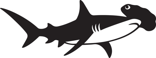 Hammerhead shark silhouette black and white, Shark illustration ocean vector design