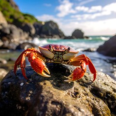 Crab on a rock by the ocean