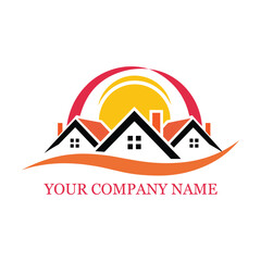 Real Estate Company Logo Design with Sunset and Houses