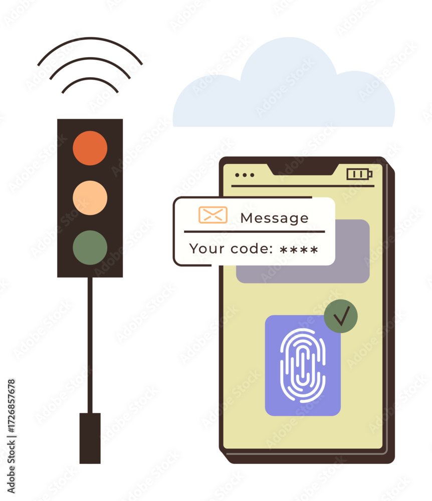 Aufkleber smartphone screen with fingerprint scanner, authentication code, traffic light, and cloud. ideal for