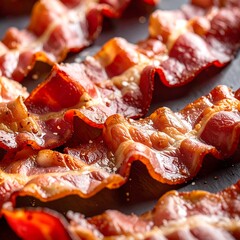 Crispy bacon slices on dark surface