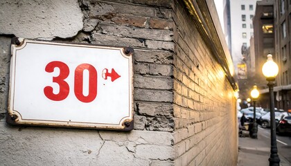 Street sign number 30 with arrow