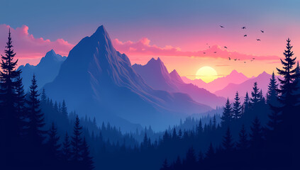 Serene Mountain Landscape At Sunset
