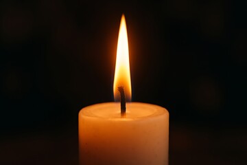 Candlelight Serenity: A single candle flickers against a dark background, its flame a beacon of warmth and peace. The image captures the gentle dance of light and shadow.