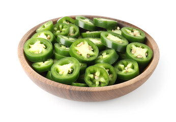 Jalapeno pepper slices in bowl isolated on white