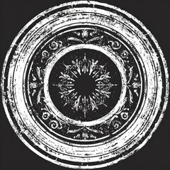 Ornate, distressed, circular emblem