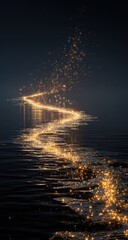 Golden path of light winding across rippled water surface