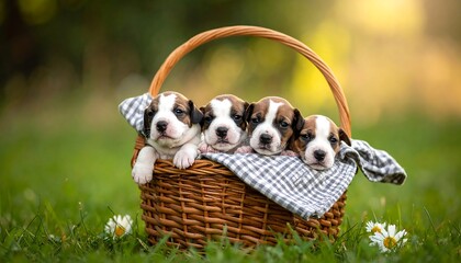 Cute puppies in a basket