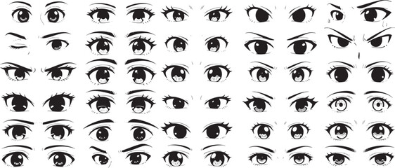 set of girl eyes vector with different looks