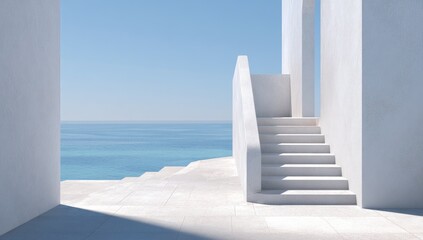 White stairs leading to ocean vista