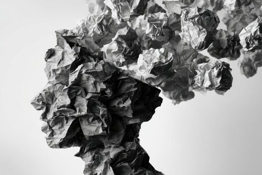 Profile view of a crumpled paper head
