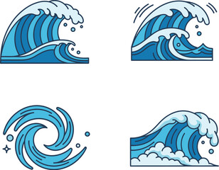 Obraz premium Four stylized wave illustrations with varying shapes and sizes