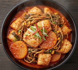 Spicy Steamed Seafood Haemul Jjim (해물찜) with Crab, Squid, and Shrimp
