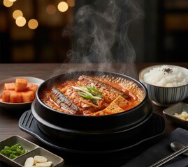 Mackerel Kimchi Stew (고등어 김치찌개) Boiling in a Red Broth, Rustic and Hearty
