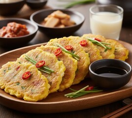 Beef Pancakes Yukjeon (육전) Pan-Fried Golden with Soy Dipping Sauce
