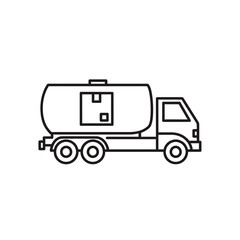 A simple black and white line drawing of a tanker truck carrying a box inside its tank.