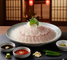 Flatfish Sashimi Gwang-eo Hoe (광어회) Thinly Sliced on a Chilled Platter
