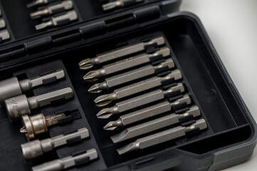 Screwdriver set close-up on white background