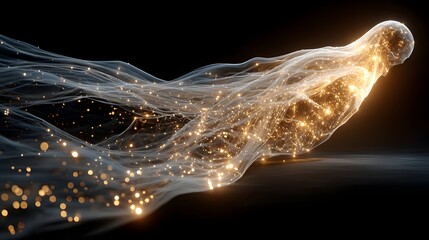 Abstract glowing energy form floating in darkness, perfect for technology, science, or futuristic concepts, evoking wonder and innovation