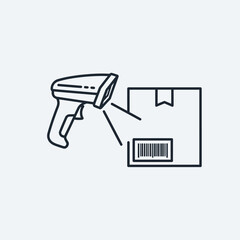 Barcode scanner scanning a cardboard box with barcode.
