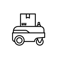 Obraz premium A minimalist line art illustration of an autonomous mobile robot carrying a box, symbolizing logistics and automation.