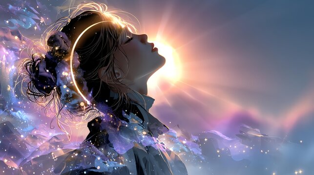 A woman embracing cosmic serenity and light. Starseed bloodline system, proven starseed bloodline system for awakening, starseed bloodline system unlocking vision