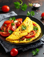 Delicious omelet with tomato salad