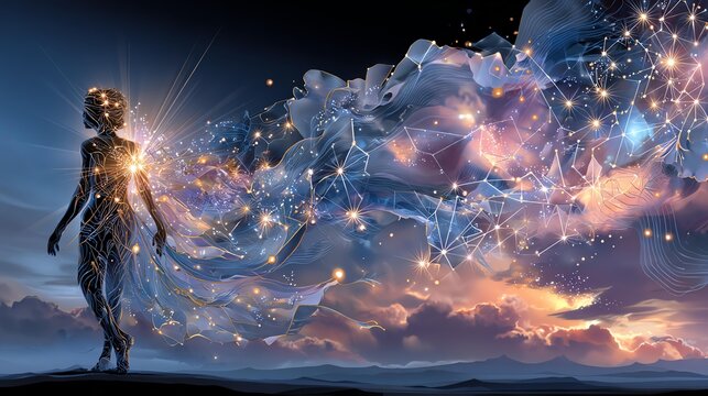 A figure walking into a cosmic dreamscape. Starseed bloodline system, starseed bloodline system for connection, proven starseed bloodline system unlocking harmony