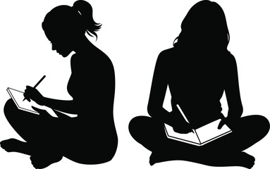 Silhouette of Women Sitting and Writing in Notebooks
