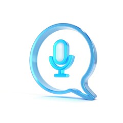 3D voice message icon. A speech bubble with a microphone symbolizing audio chat, voice notes, and commands, isolated on a white background