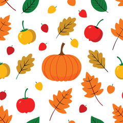 Autumn Seamless Pattern with Pumpkins, Leaves, and Berries ? Thanksgiving Vector Design.eps