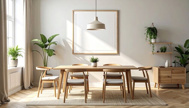 Modern dining room, light-filled and minimalist - Powered by Adobe