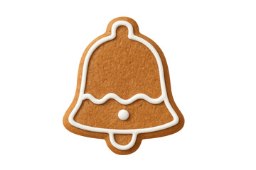 Gingerbread bell cookie with white icing, christmas food