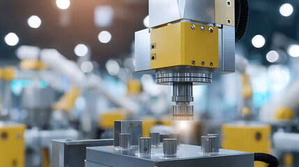 Industrial robotic arm performing precision machining on metal components in a modern manufacturing facility