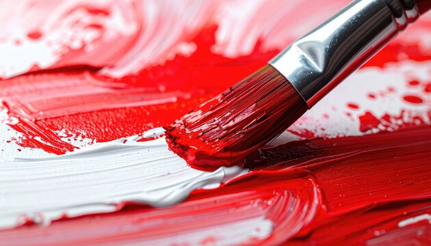 Red and white paint strokes, close-up brush