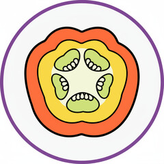 A cross-section vector icon of a vibrant bell pepper