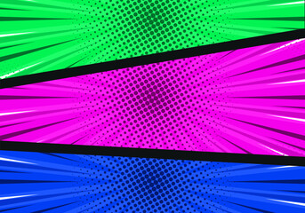 Pop art comic frame background  with green, purpel,blue  dotted burst explosion