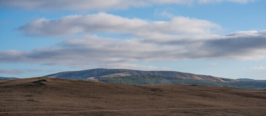 Autumn beauty of the vast plains in Haibei Tibetan Autonomous Prefecture, China. Breathtaking, amazing, endless landscapes under the blue sky.