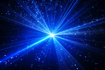 Fototapeta premium Bright Blue Light Burst with Star Rays and Glittering Particles Background.