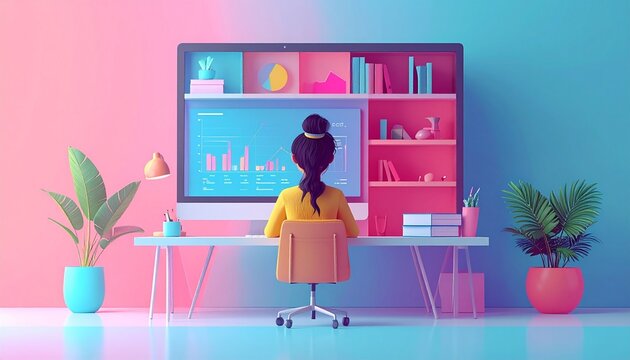 Majestic trends, home shaping focus work minimalist color pioneer background illustration D analytics one data industry