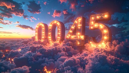 Digit display on clouds at sunset