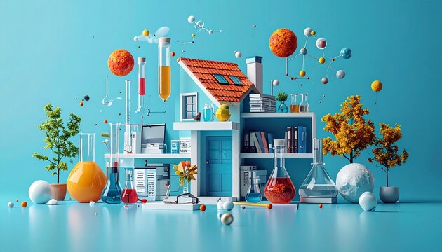 Pioneering groundbreaking complex scientific scene various consistent research, home diverse work models D illustrating one