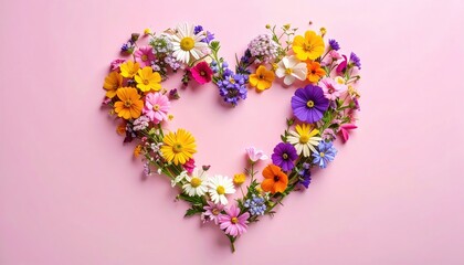 Heart-shaped floral arrangement on pink background (2)