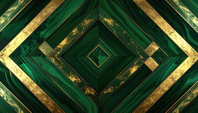 Emerald green and gold marbled pattern, diamond shapes
