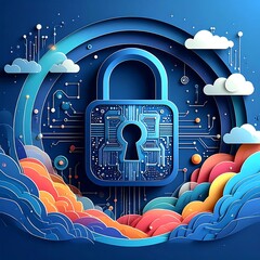 Digital lock on colorful background