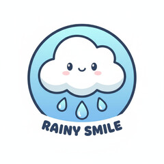 A happy cloud character logo, smiling, with simple rain drops